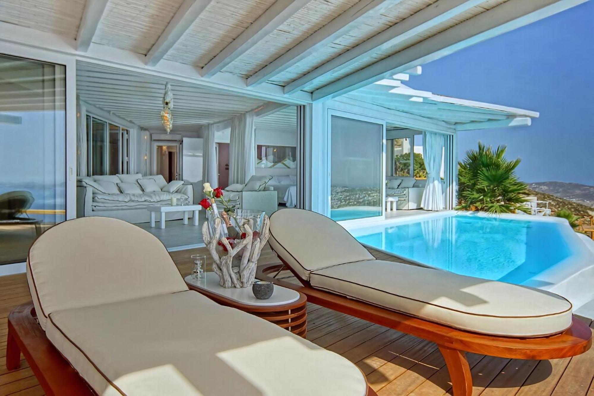 Exquisite Mykonos Cielo 2 Bedroom Private Pool And Outdoor Jacuzzi Panoramic Sea And Sunset View Gym Helipad Tennis Court , Villa *